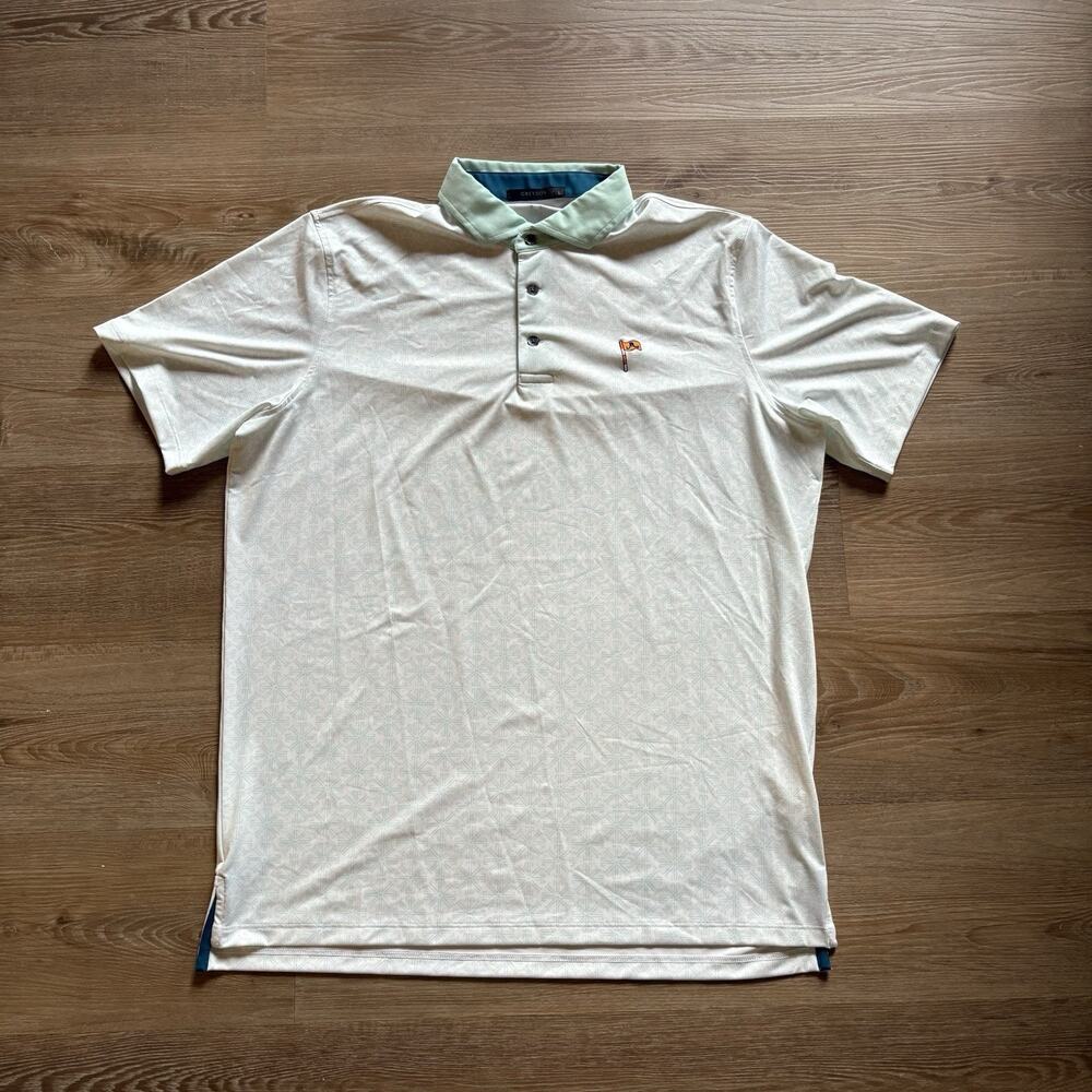 Greyson White Light Blue Geometric AOP Performance Mens Golf Polo Size Large